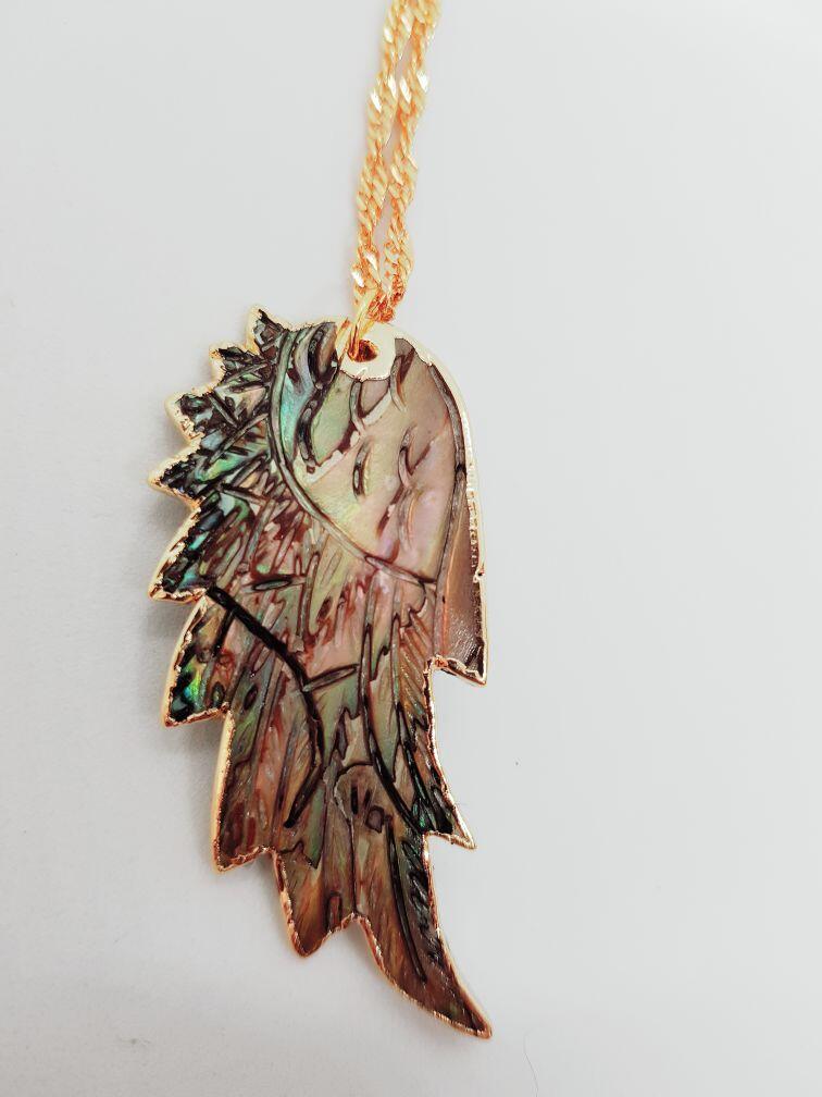 תליון כנף מלאך עדין מצדף אבאלון בציפוי זהב 18K – תמונה 2